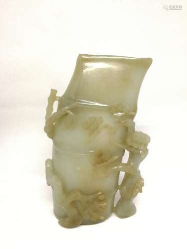 A JADE CARVED 'BAMBOO' PAPER WEIGHT, QING DYNASYT