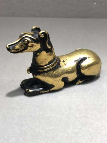 A GILT-BRONZE DOG-FROM PAPER WEIGHT, QING DYNASTY