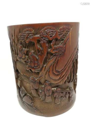A BAMBOOM CARVED BRUSH POT, FANG LIN, QING DYNASTY