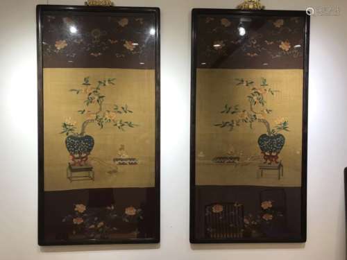 A PAIR OF EMBROIDERY, FRAMED