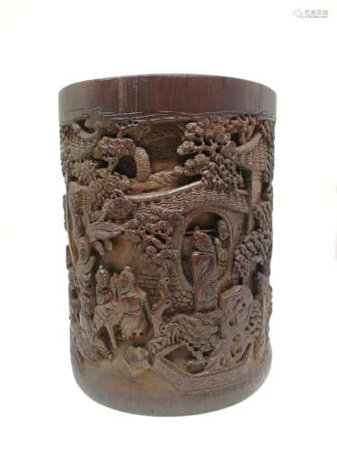 A BAMBOO CRAVED BRUSH POT, QING DYNASTY