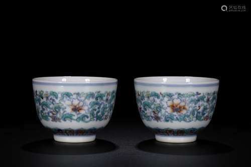 A PAIR OF DOUCAI CUPS, KANGXI MARK