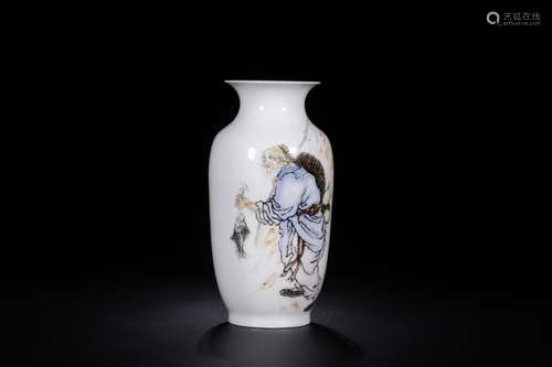 A FAMILLE ROSE INSCRIBED VASE