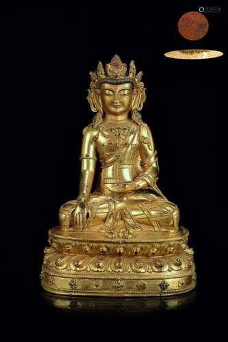 A GILT-BRONZE FIGURE OF AMITAYUS, YONGLE MARK