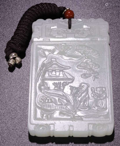 A HETIAN JADE CARVED STORY PATTERN PENDANT