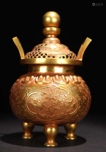 A GILT BRONZE CASTED FLOWER PATTERN CENSER