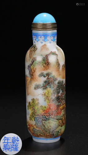 A GLASS LANDSCAPE PATTERN SNUFF BOTTLE