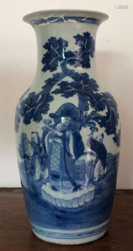 A WHITE&BLUE GLAZE STORY PATTERN VASE