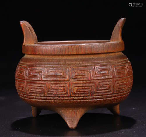 A BAMBOO CARVED AUSPICIOUS PATTERN TRIPOD CENSER