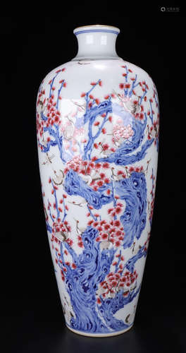 A RED&BLUE GLAZE PLUM FLOWER PATTERN MEI VASE