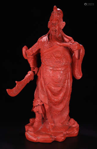 A LACQUER CARVED GUANGONG STATUE