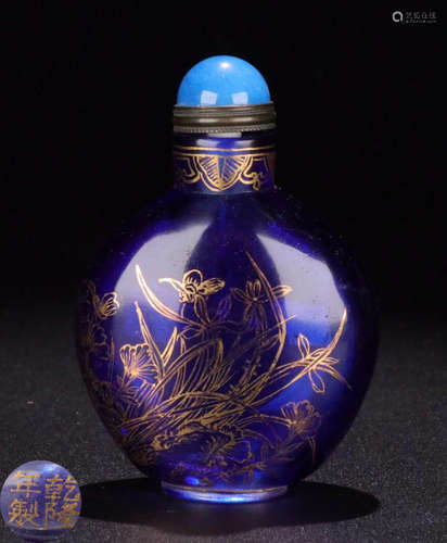 A GLASS GRASS&BUTTERFLY PATTERN SNUFF BOTTLE