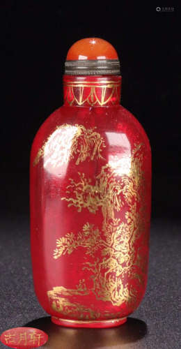 A GLASS LANDSCAPE PATTERN SNUFF BOTTLE