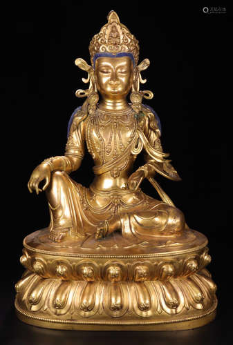 A GILT BRONZE CASTED GUANYIN BUDDHA