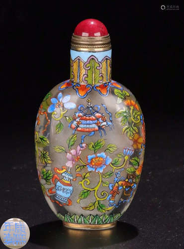 A GLASS FLOWER PATTERN SNUFF BOTTLE