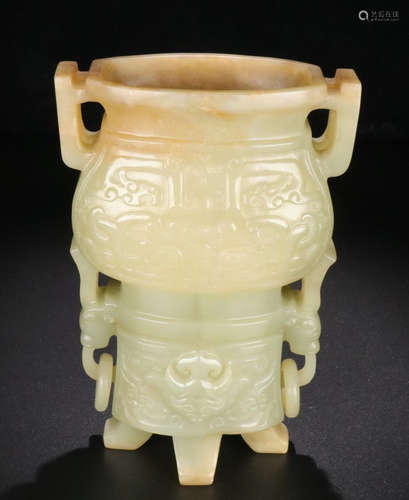 A HETIAN JADE CARVED TAOTIE PATTERN CENSER