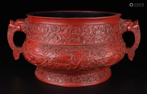 A RED LACQUER STORY PATTERN CENSER