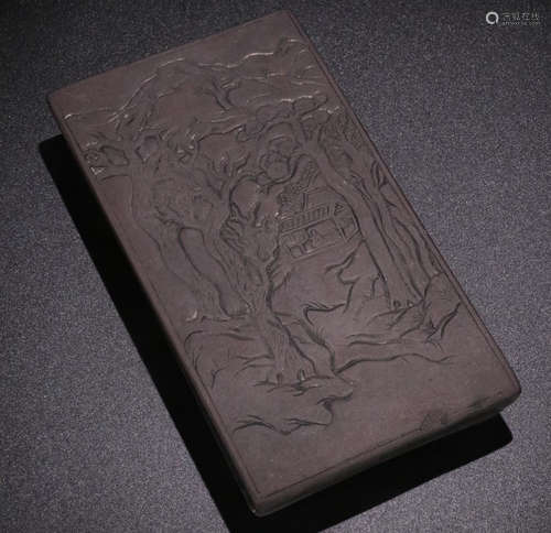 A DUAN STONE CARVED LANDSCAPE PATTERN INK SLAB