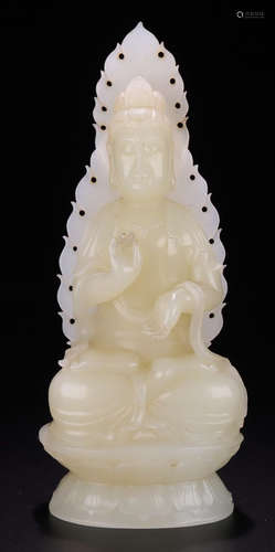 A HETIAN JADE CARVED GUANYIN BUDDHA