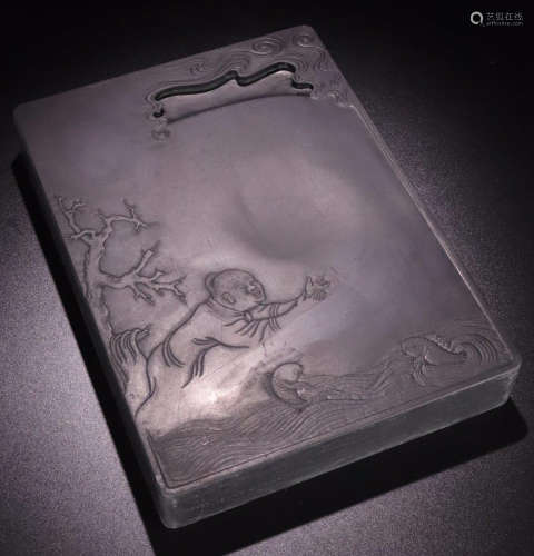A DUAN STONE CARVED STORY PATTERN INK SLAB
