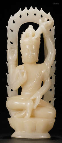 A HETIAN JADE CARVED GUANYIN BUDDHA