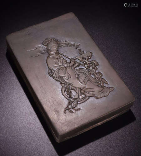 A SONGHUA STONE CARVED BEAUTY PATTERN INK SLAB