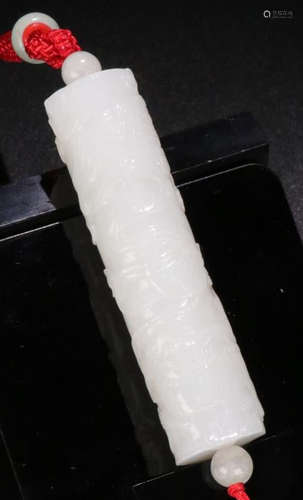 A HETIAN JADE CARVED LION PATTERN TUBE