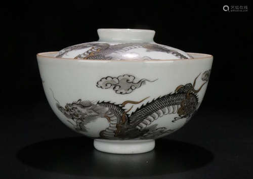 A INK GLAZE DRAGON PATTERN BOWL