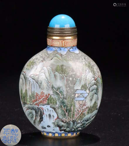 A GLASS LANDSCAPE PATTERN SNUFF BOTTLE