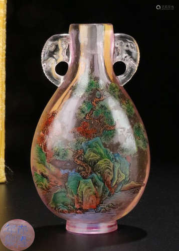 A GLASS LANDSCAPE PATTERN ZUN VASE