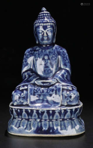 A BLUE GLAZE SAKYAMUNI BUDDHA