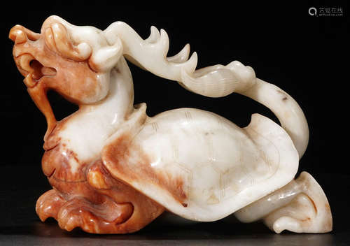 A HETIAN JADE CARVED DRAGON TURTLE SHAPED PENDANT