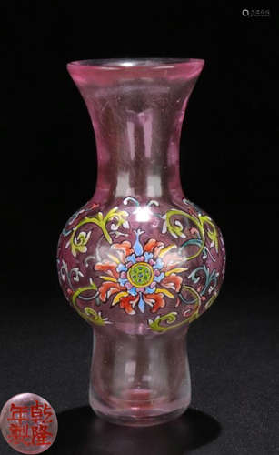 A GLASS WRAPPED FLOWER PATTERN GU VASE