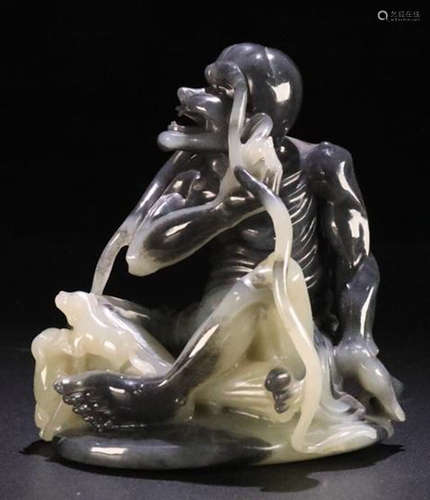 A HETIAN JADE CARVED LUOHAN BUDDHA