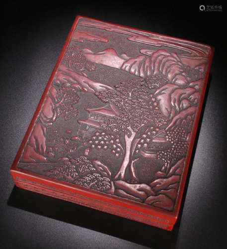 SET LACQUER CARVED BOX WITH INK SLAB