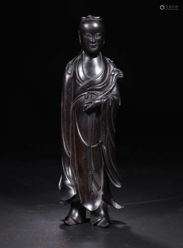 A ZITAN WOOD STANDING BUDDHA-LIKE FIGURE OF A GOVERNMENT OFFICIAL
