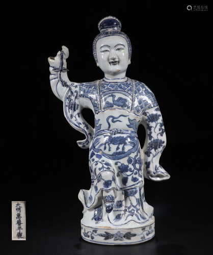 A WANLI MARK BLUE&WHITE FIGURE ORNAMENT