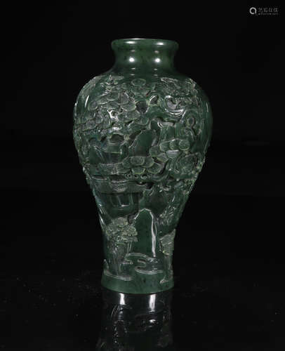 A STORY-TELLING GREEN HETIAN JADE VASE