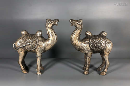 A Pair of Chinese Bronze Camel Decorations