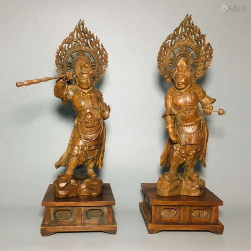 A Pair of Chinese Carved Sandalwood Figures
