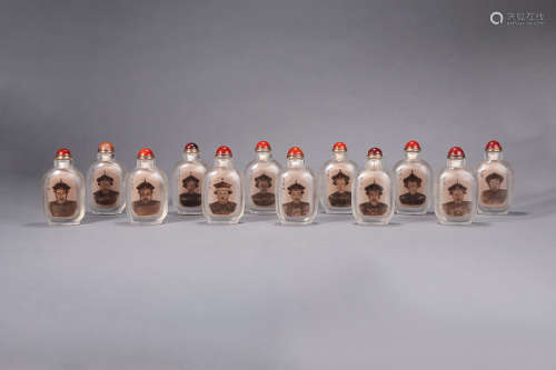 A Set of 12 Chinese Peking Glass Snuff Bottles