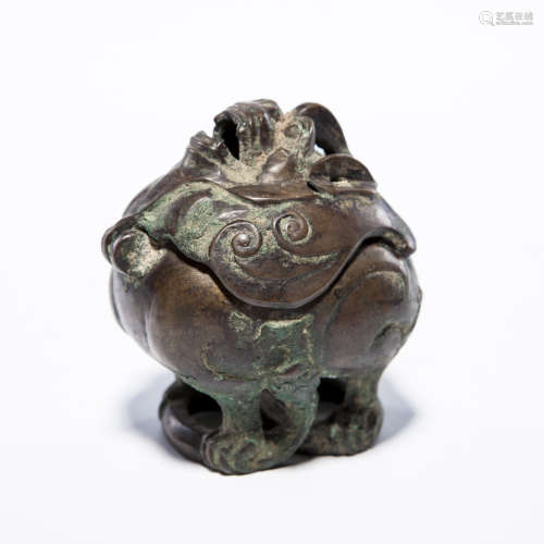 A Chinese Bronze Foo-Dog Incense Burner