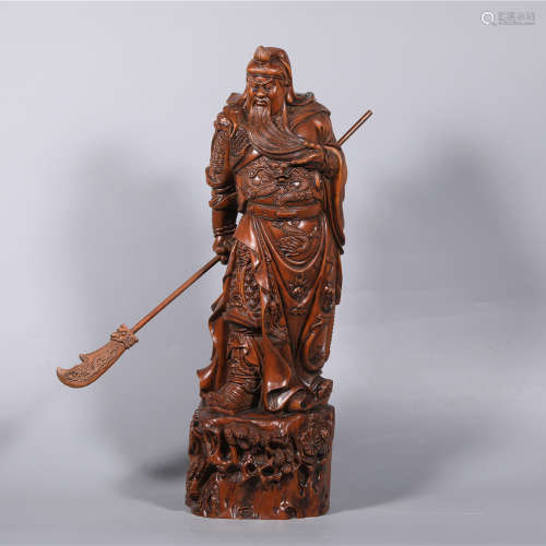 A Chinese Carved Boxwood Figure of Guangong