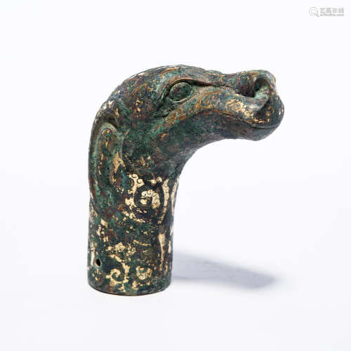 A Chinese Gilt Bronze Stick Handle