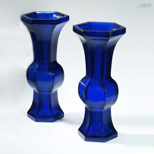 A Pair of Chinese Blue Peking Glass Vases