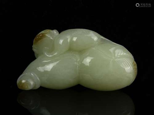 Chinese White Jade Monkey and Leaf Pendent