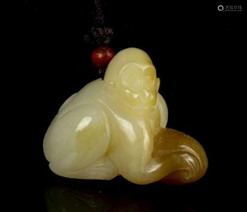 Chinese Yellow Jade Monkey Pendent