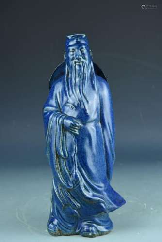 Chinese Antique Blue And Glazed Scholar Figure