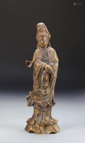 Chinese Antique Wood Guanyin Statue