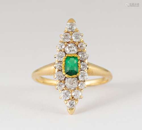 Emerald, diamond and 14k yellow gold ring